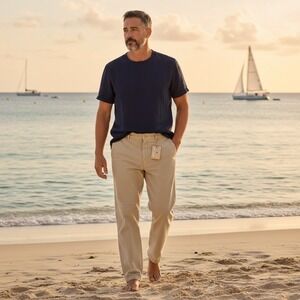 NWT European Culture ECU Royalie Men Beige Straight Leg Trousers Pants Size 33